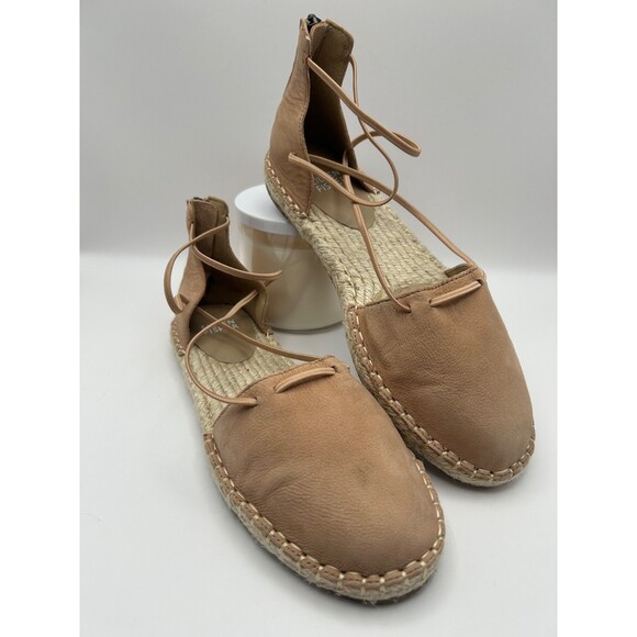 Eileen Fisher Lee Espadrille Flat Women's Sandals Leather Ecru Size 6 Strappy - Picture 1 of 6